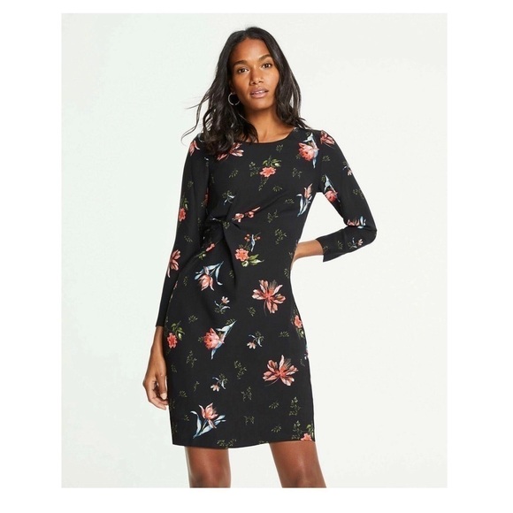 Ann Taylor Dresses & Skirts - Ann Taylor NWT Garden Floral Black Knotted Shift Dress Size 4 Tall